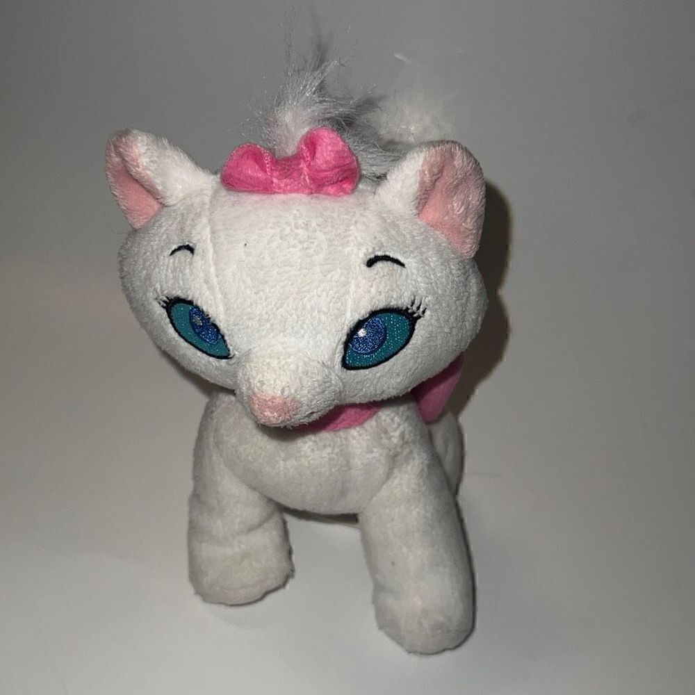 DISNEY Aristocats Marie White Kitty Cat Pink Bow Plush Stuffed Animal Small 6”